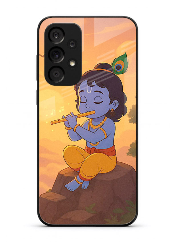 Krishna flute sunset warm tone Samsung A73 5G devotional glass cover