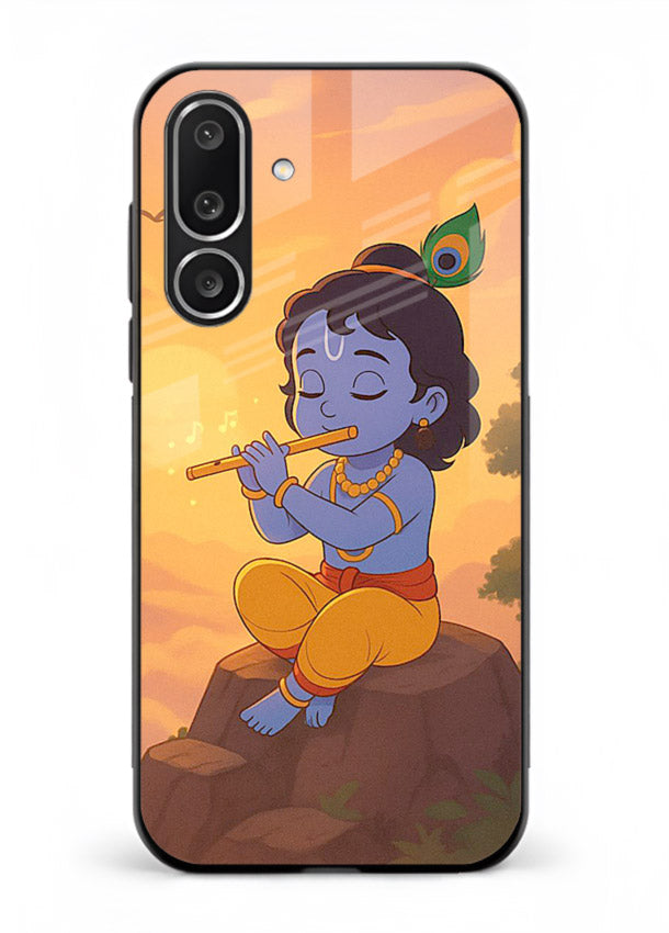 Krishna flute sunset warm tone Samsung F56 5G devotional glass cover