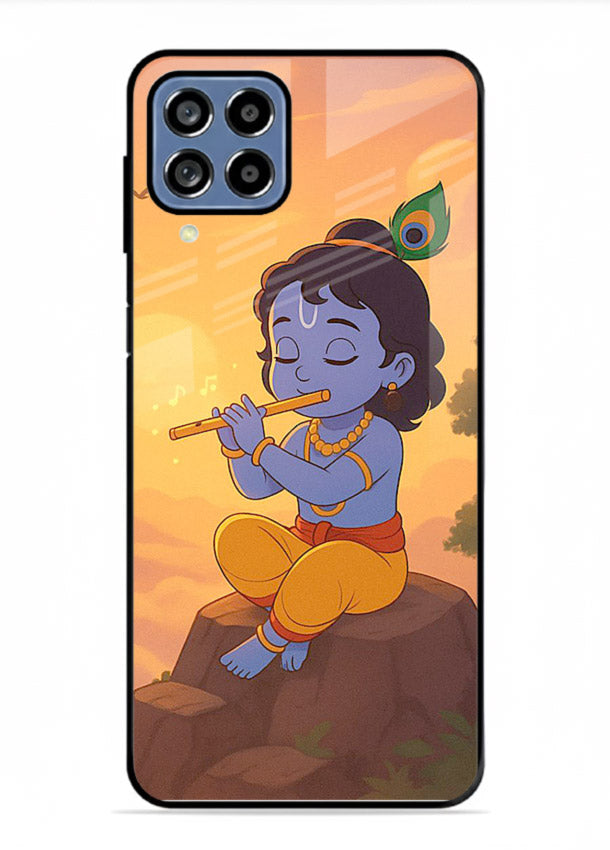 Krishna flute sunset warm tone Samsung A22 4G devotional glass cover