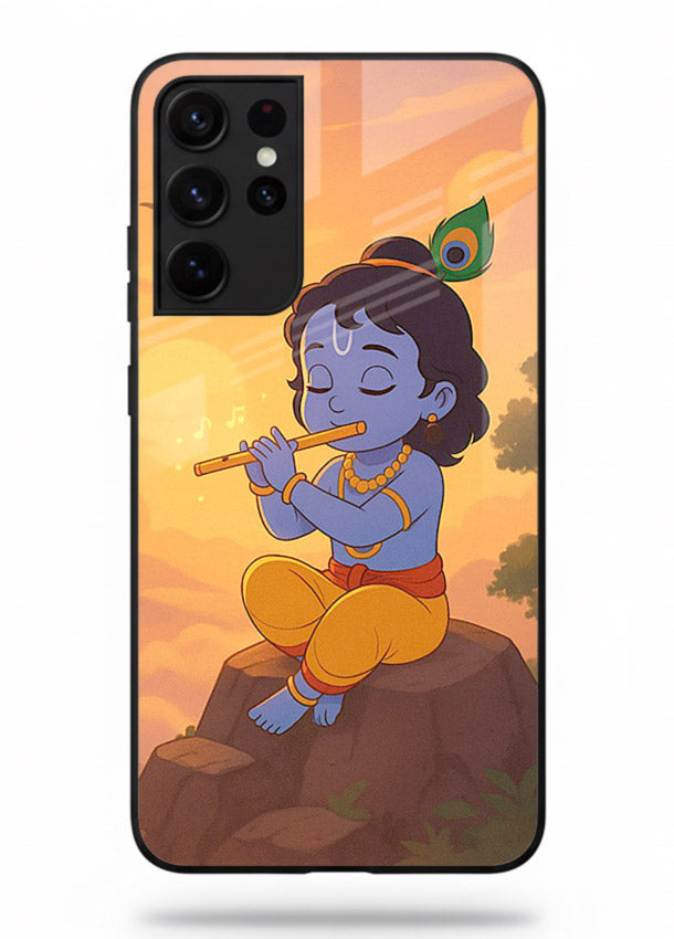 Krishna flute sunset warm tone Samsung S21 Ultra devotional glass cover