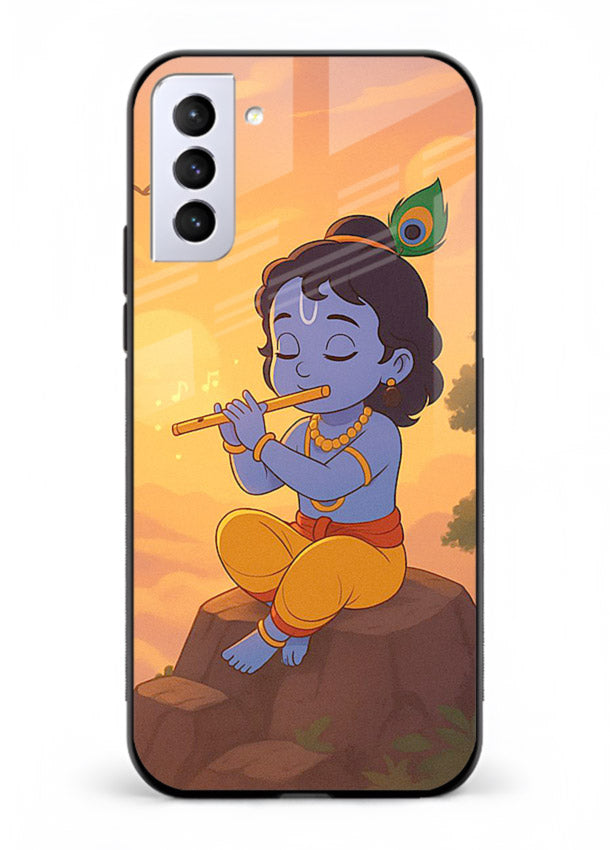 Krishna flute sunset warm tone Samsung S21 FE devotional glass cover