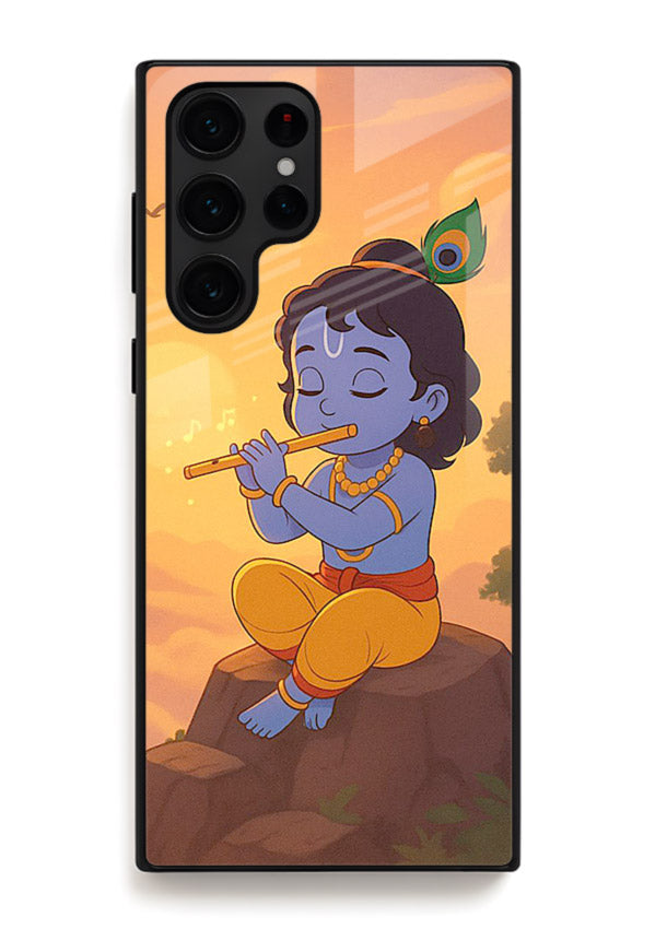 Krishna flute sunset warm tone Samsung S25 Ultra devotional glass cover