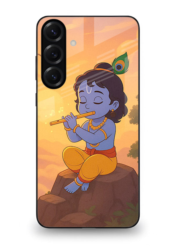 Krishna flute sunset warm tone Samsung M55 5G devotional glass cover