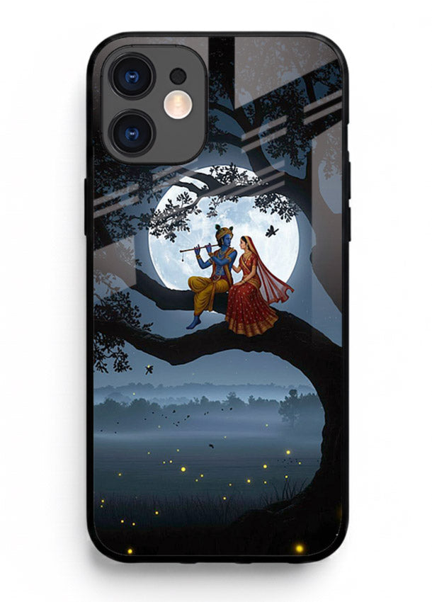 Krishna on moon swing night vibe iphone 12 mini glass dreamy devotional case
