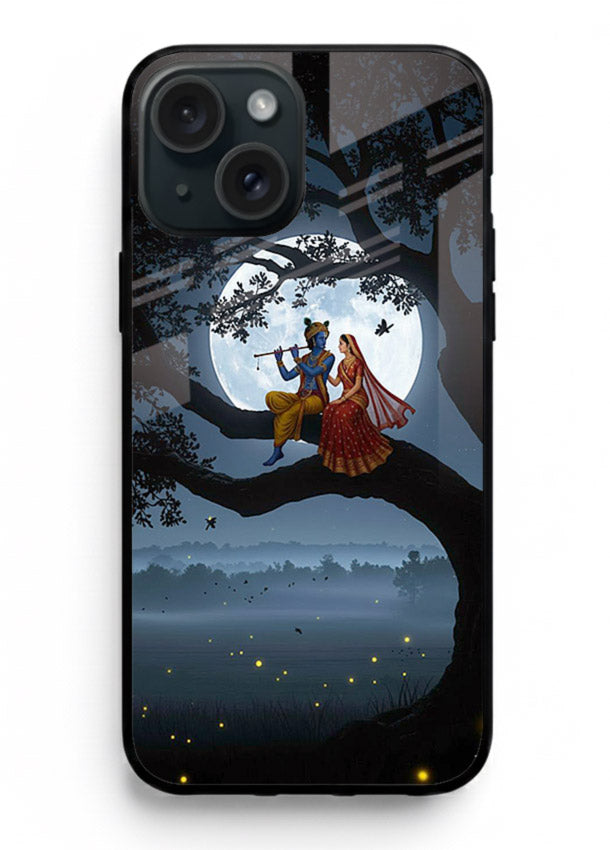 Krishna on moon swing night vibe iphone 13 glass dreamy devotional case