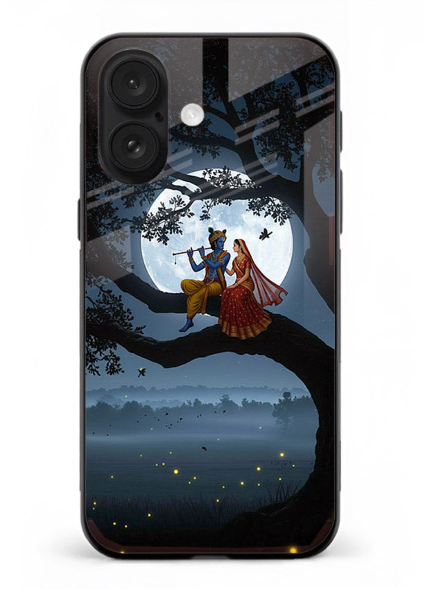 Krishna on moon swing night vibe iphone 17 glass dreamy devotional case