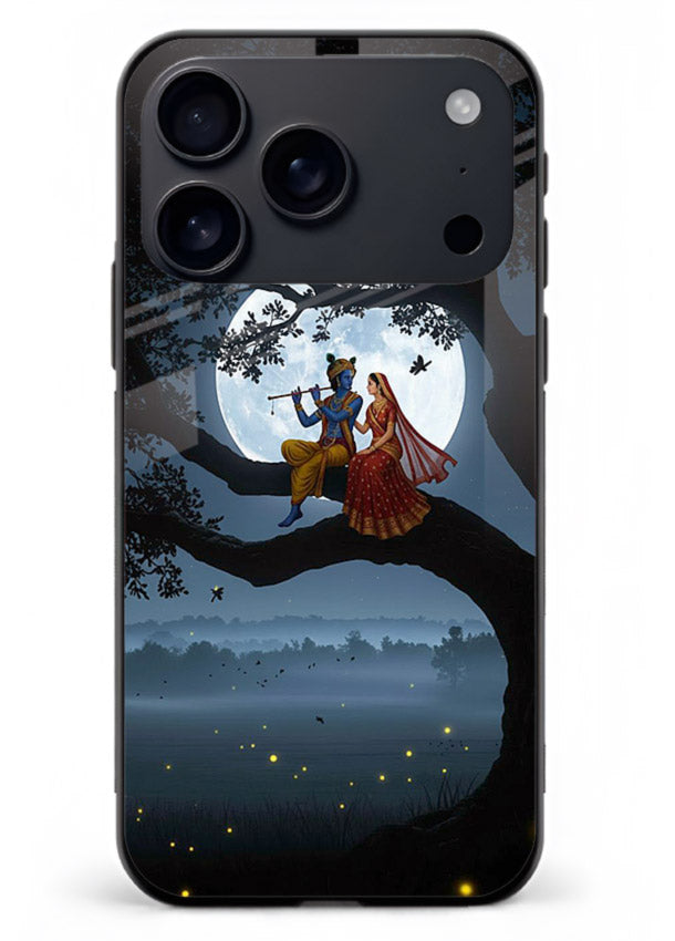 Krishna on moon swing night vibe iphone 18 pro max glass dreamy devotional case