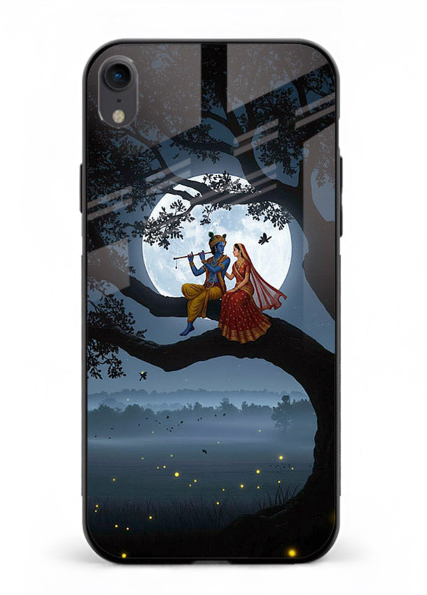 Krishna on moon swing night vibe iphone xr glass dreamy devotional case