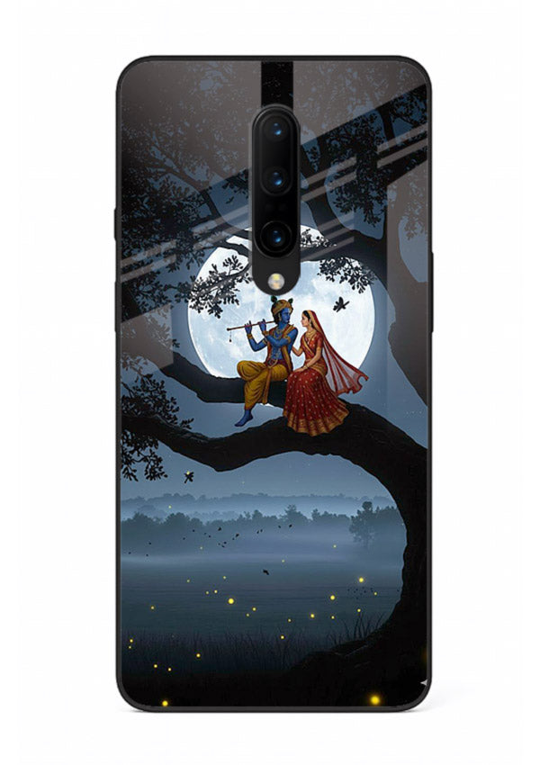 Krishna on moon swing night vibe OnePlus 7T Pro glass dreamy devotional case