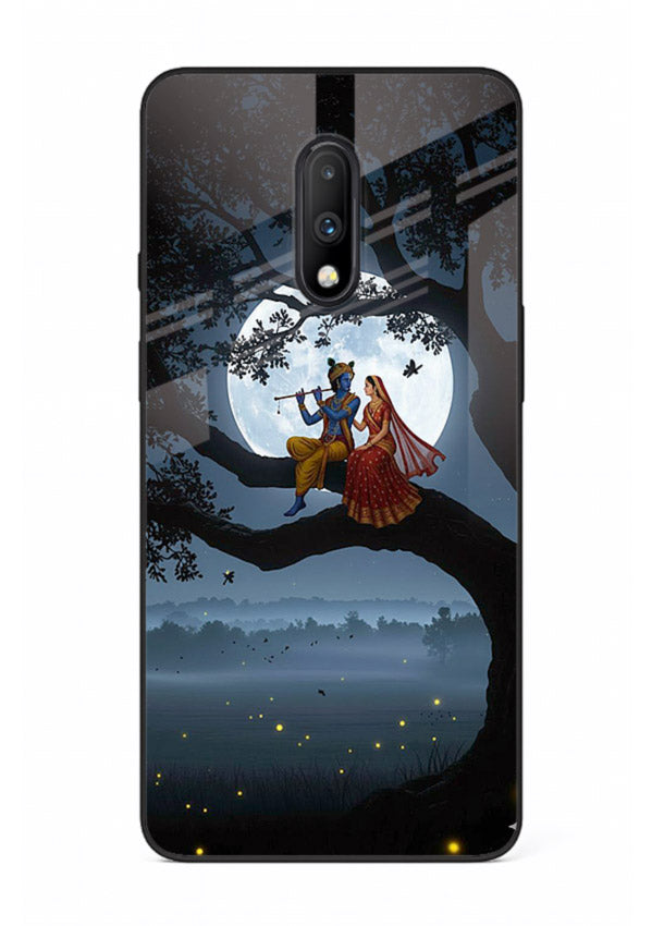 Krishna on moon swing night vibe OnePlus 7 glass dreamy devotional case
