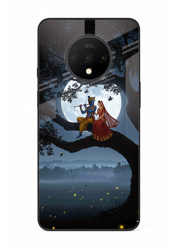 Krishna on moon swing night vibe OnePlus 7T glass dreamy devotional case