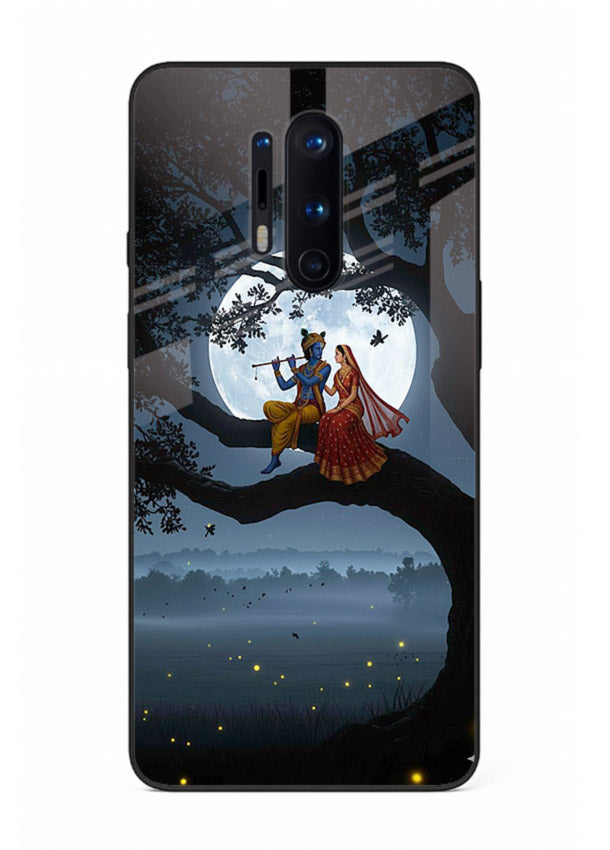 Krishna on moon swing night vibe OnePlus 8 Pro glass dreamy devotional case