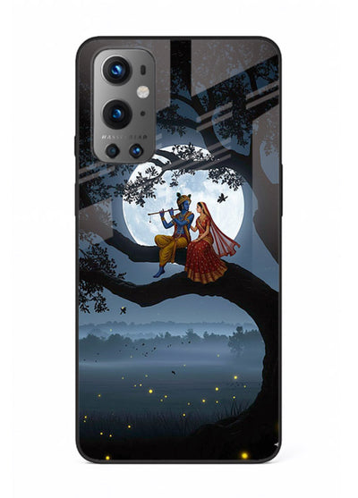 Krishna on moon swing night vibe OnePlus 9 glass dreamy devotional case