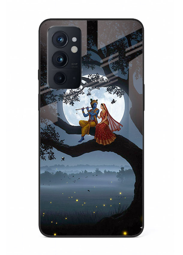 Krishna on moon swing night vibe OnePlus 9RT glass dreamy devotional case