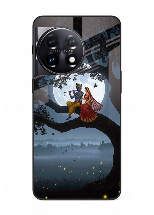 Krishna on moon swing night vibe OnePlus 11R glass dreamy devotional case