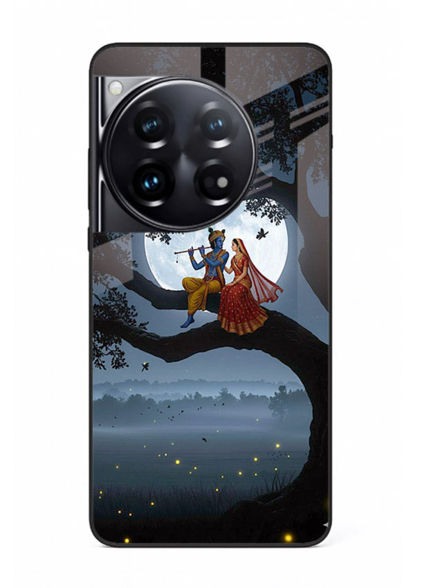 Krishna on moon swing night vibe OnePlus 12 glass dreamy devotional case