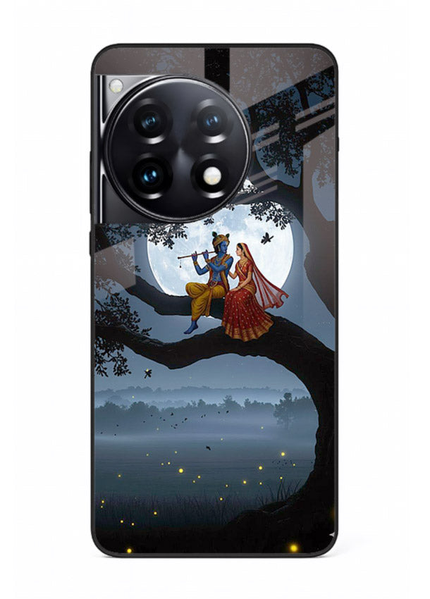 Krishna on moon swing night vibe OnePlus 12R glass dreamy devotional case
