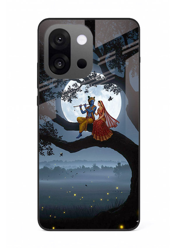 Krishna on moon swing night vibe OnePlus 13s glass dreamy devotional case