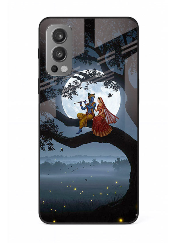 Krishna on moon swing night vibe OnePlus Nord 2 glass dreamy devotional case