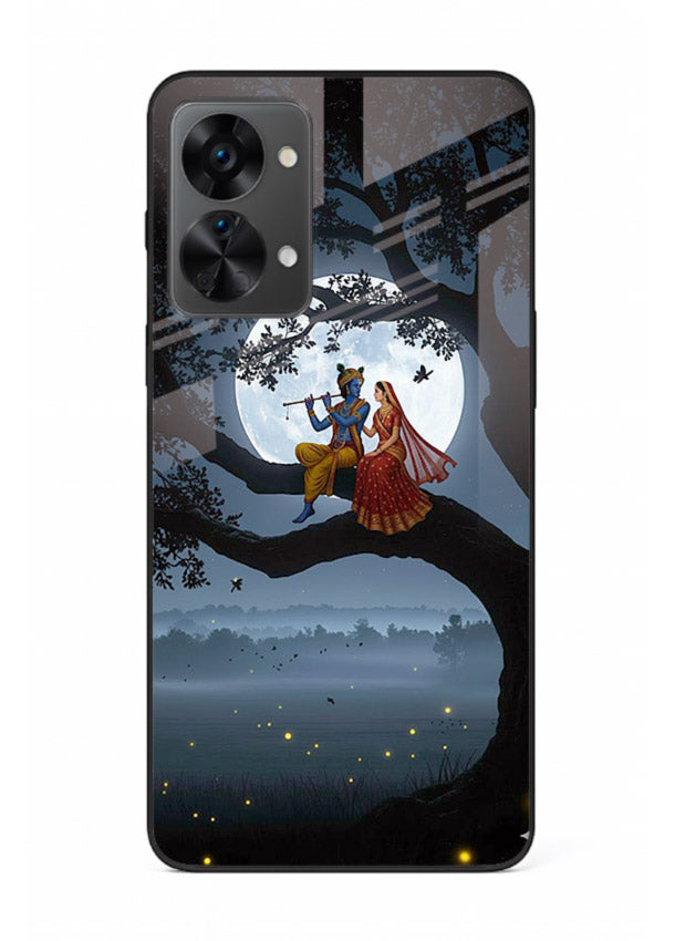 Krishna on moon swing night vibe OnePlus Nord 2T glass dreamy devotional case