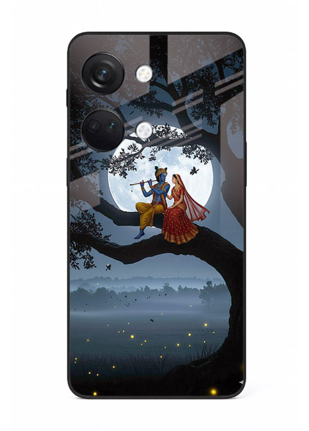 Krishna on moon swing night vibe OnePlus Nord 3 glass dreamy devotional case