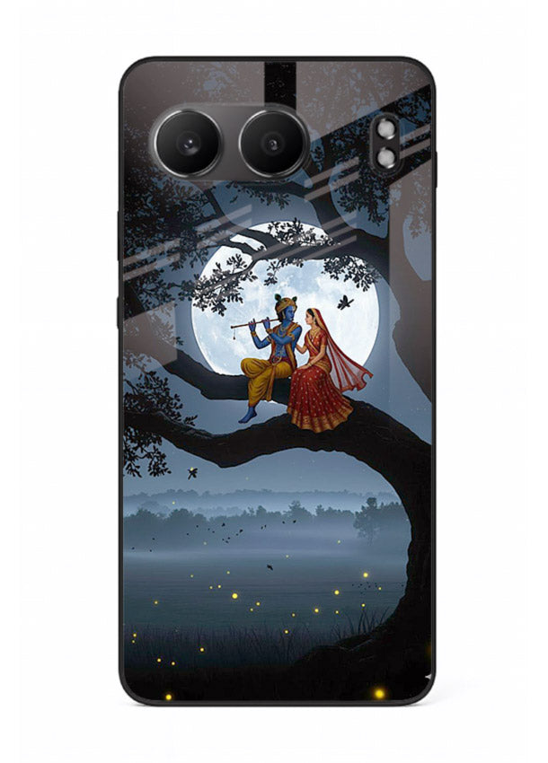 Krishna on moon swing night vibe OnePlus Nord 4 glass dreamy devotional case