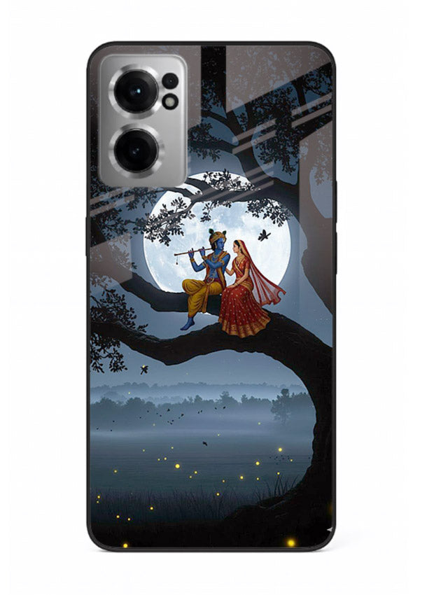 Krishna on moon swing night vibe OnePlus Nord CE2 5G glass dreamy devotional case