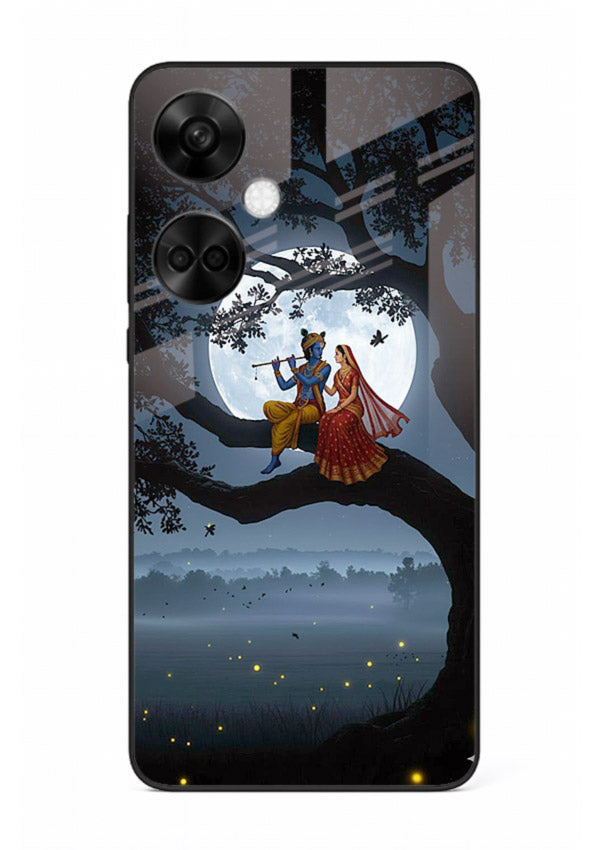 Krishna on moon swing night vibe OnePlus Nord CE3 glass dreamy devotional case