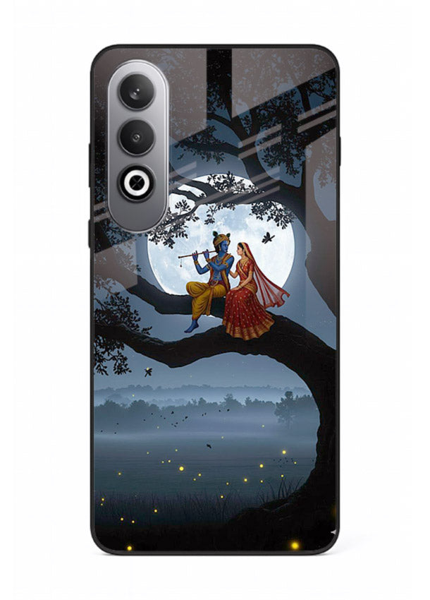 Krishna on moon swing night vibe OnePlus Nord CE4 glass dreamy devotional case