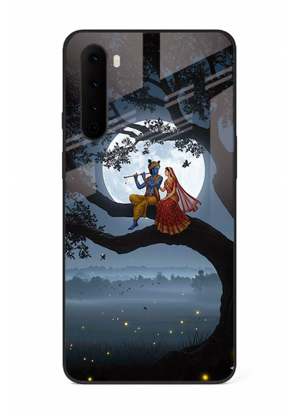 Krishna on moon swing night vibe OnePlus Nord glass dreamy devotional case