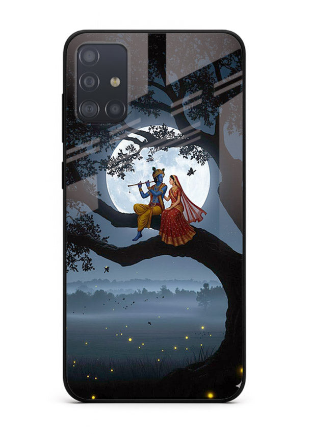 Krishna on moon swing night vibe Samsung A51 glass dreamy devotional case