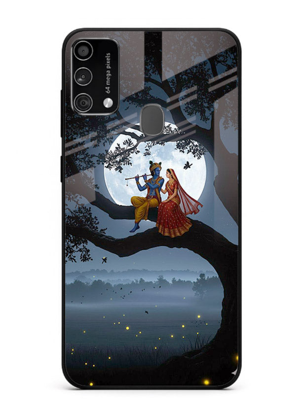 Krishna on moon swing night vibe Samsung F41 glass dreamy devotional case