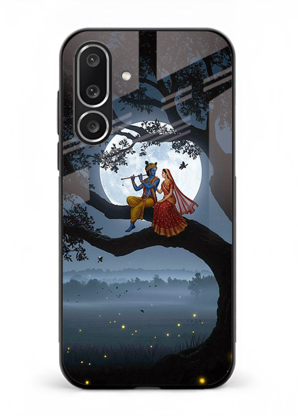 Krishna on moon swing night vibe Samsung M56 5G glass dreamy devotional case