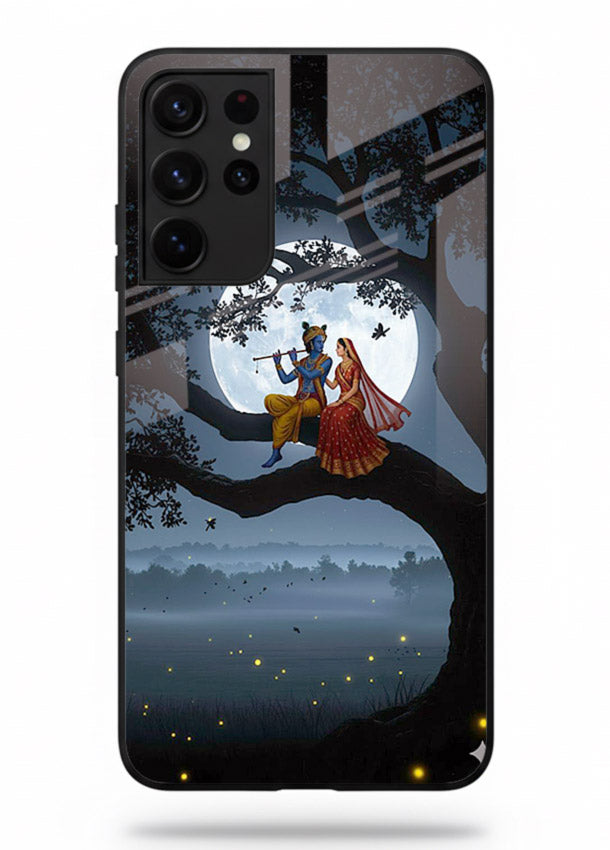 Krishna on moon swing night vibe Samsung S21 Ultra glass dreamy devotional case