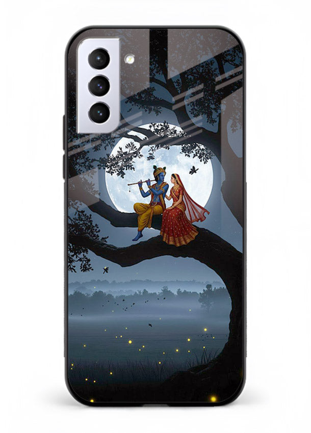 Krishna on moon swing night vibe Samsung S21 Plus glass dreamy devotional case