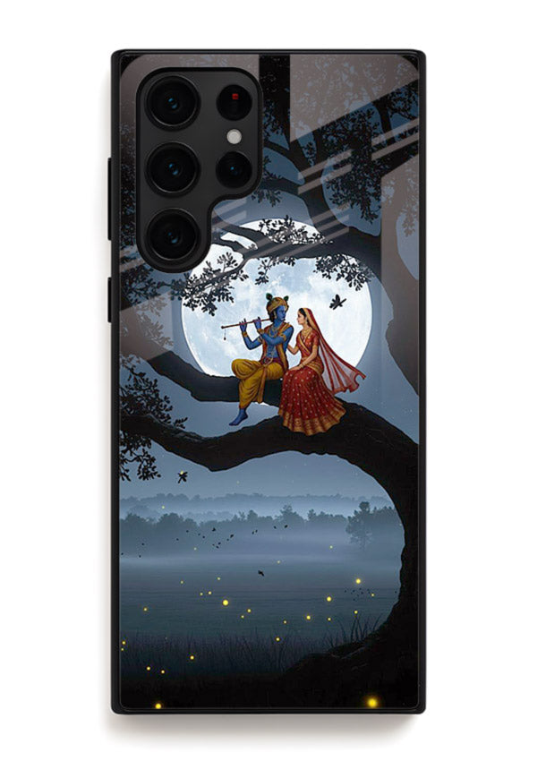 Krishna on moon swing night vibe Samsung S22 Ultra glass dreamy devotional case