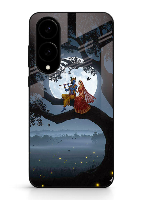 Krishna on moon swing night vibe Samsung S25 Edge glass dreamy devotional case
