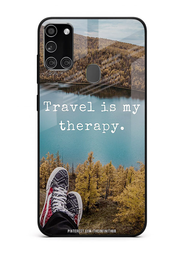 Lakeview Travel Therapy scenic artwork Samsung A21s glass back cover
