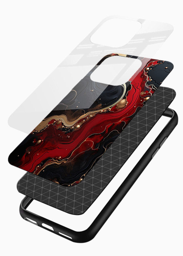 Lava Flow Abstract molten red pattern glossy vibrant premium glass back cover - Angle Layers