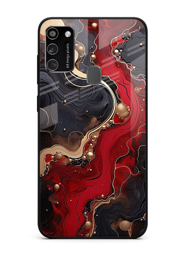 Lava Flow Abstract molten red pattern Samsung M30s glass back cover