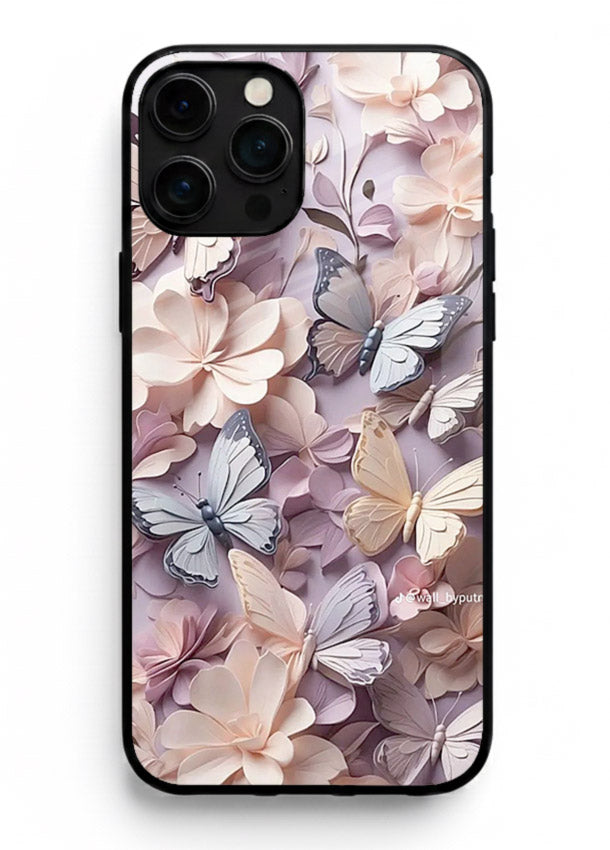 Lavender petal artwork on iphone 13 pro max glass back cover with calming floral tones.