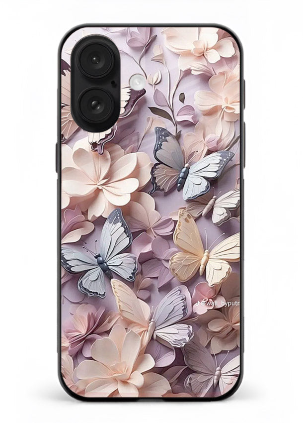 Lavender petal artwork on iphone 16 plus glass back cover with calming floral tones.