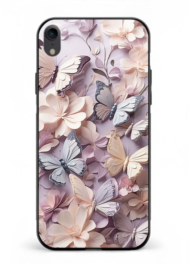 Lavender petal artwork on iphone xr glass back cover with calming floral tones.
