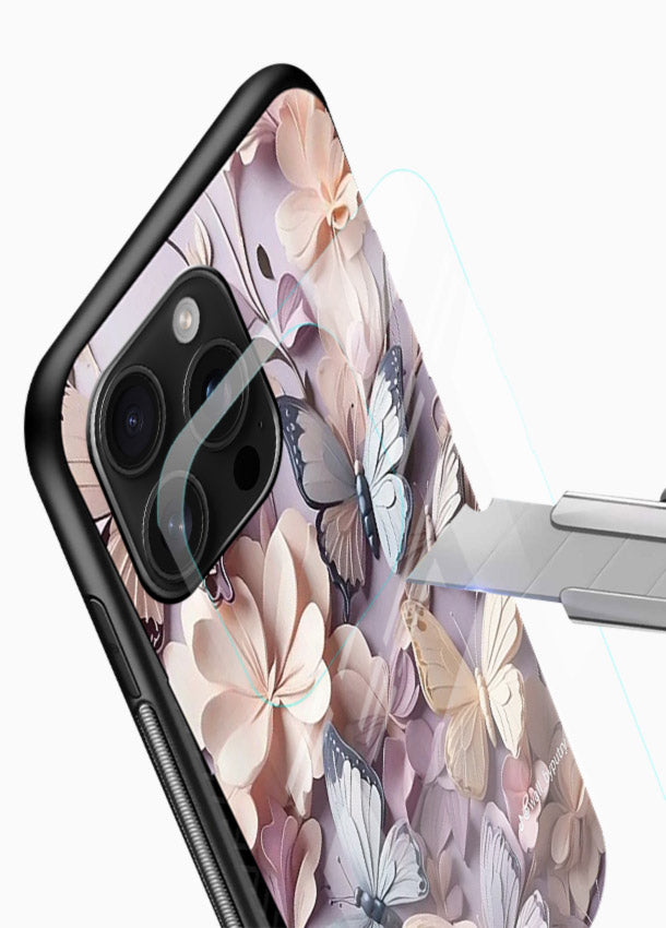 Lavender petal artwork on glossy vibrant premium glass back cover with calming floral tones. - Angle Blade