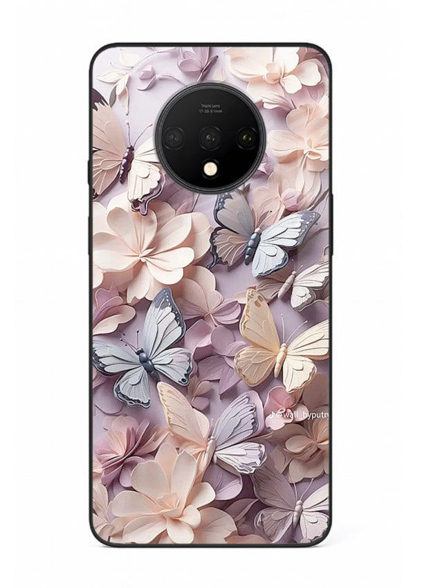 Lavender petal artwork on OnePlus 7T glass back cover with calming floral tones.