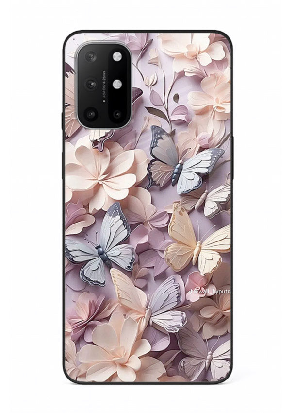 Lavender petal artwork on OnePlus 8T glass back cover with calming floral tones.