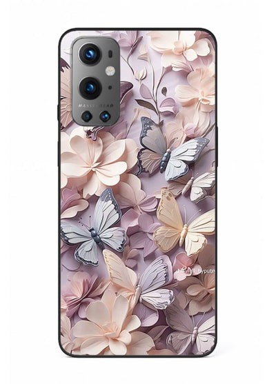 Lavender petal artwork on OnePlus 9 glass back cover with calming floral tones.