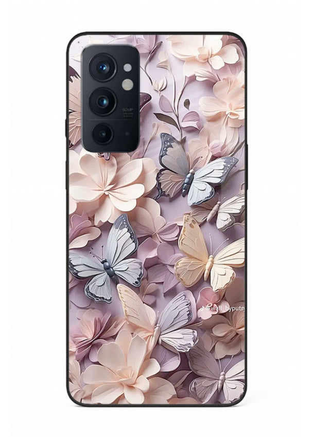 Lavender petal artwork on OnePlus 9RT glass back cover with calming floral tones.