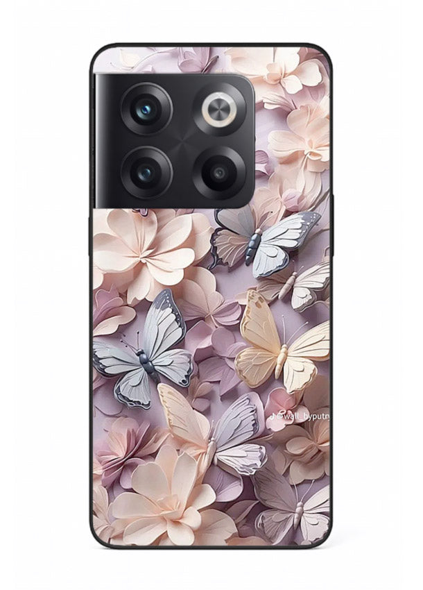 Lavender petal artwork on OnePlus 10T glass back cover with calming floral tones.