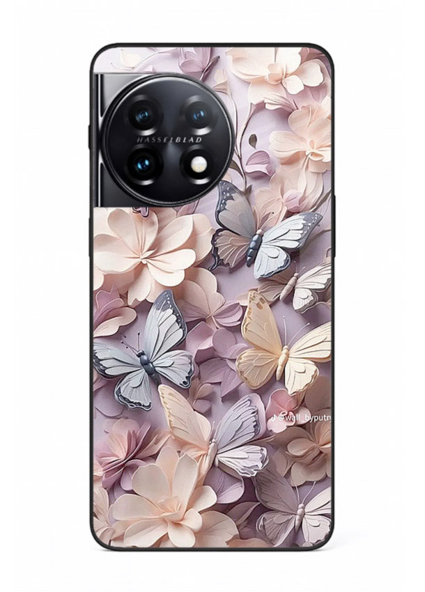 Lavender petal artwork on OnePlus 11 glass back cover with calming floral tones.